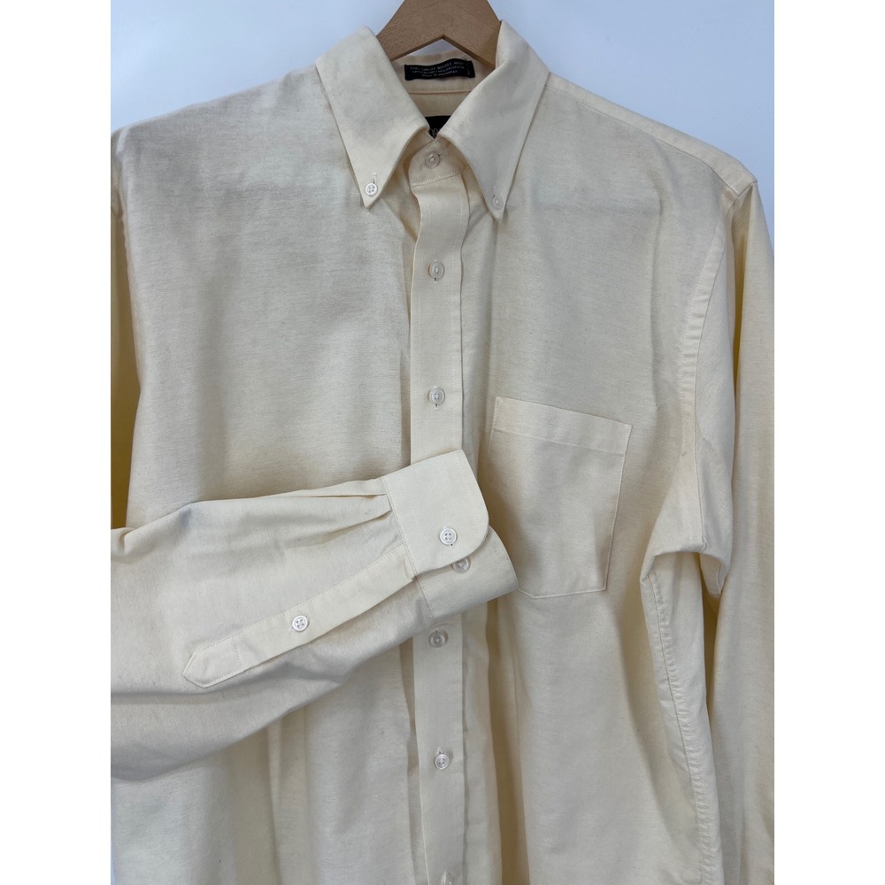 Vtg Morgan Hart Mens 17 34/35 Butter Yellow‎ Oxford Shirt Cotton Single Needle